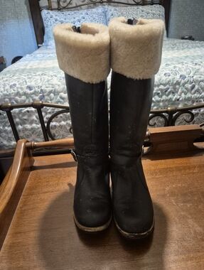 Ugg Black Leather Shearling-Lined Tall Boots